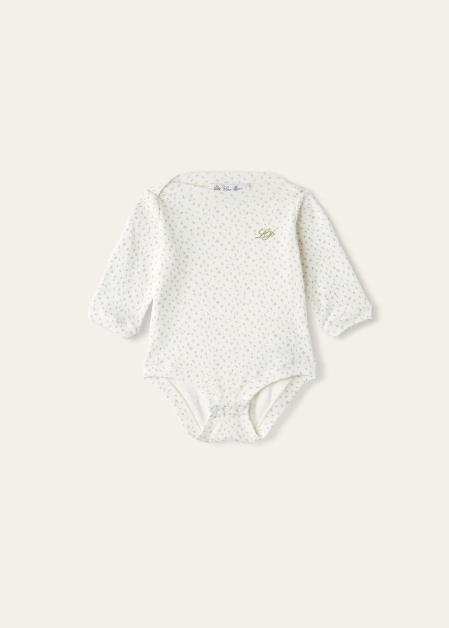 Babyrompertje met kleine cijfers, katoen, chique wit/sagerbrushblaadjes