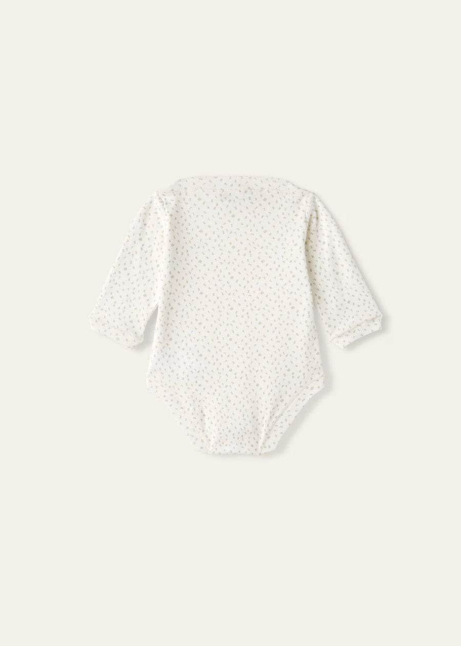 Babyrompertje met kleine cijfers, katoen, chique wit/sagerbrushblaadjes