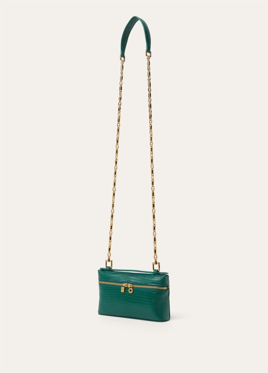 mini tasje met extra vakje van hagedissenleer in de kleuren jazz clubsun gold