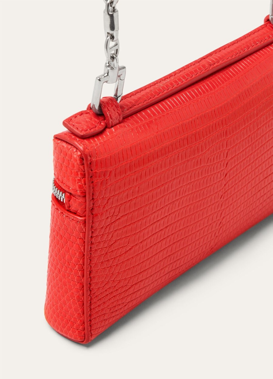 extra vakje mini etui van hagedissenleer lippenstift koraalantiek zilver