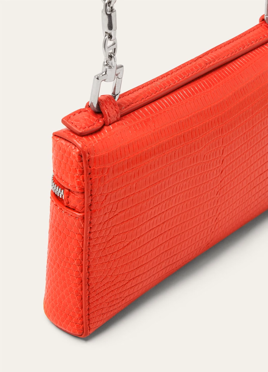 Extra vakje Mini etui van hagedissenleer Lippenstift koraal/antiek zilver