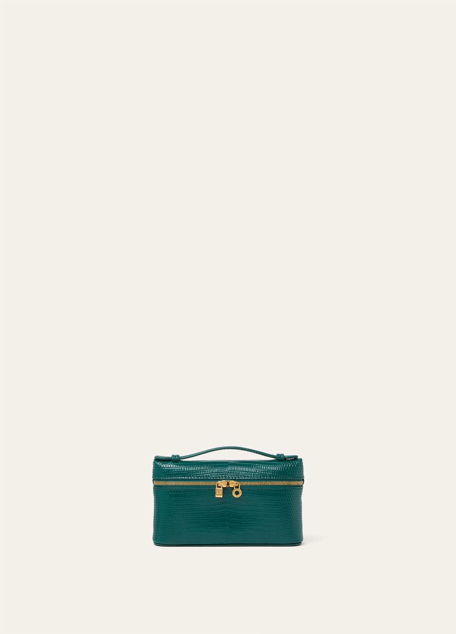 Mini tasje met extra vakje van hagedissenleer in de kleuren Jazz Club/Sun Gold