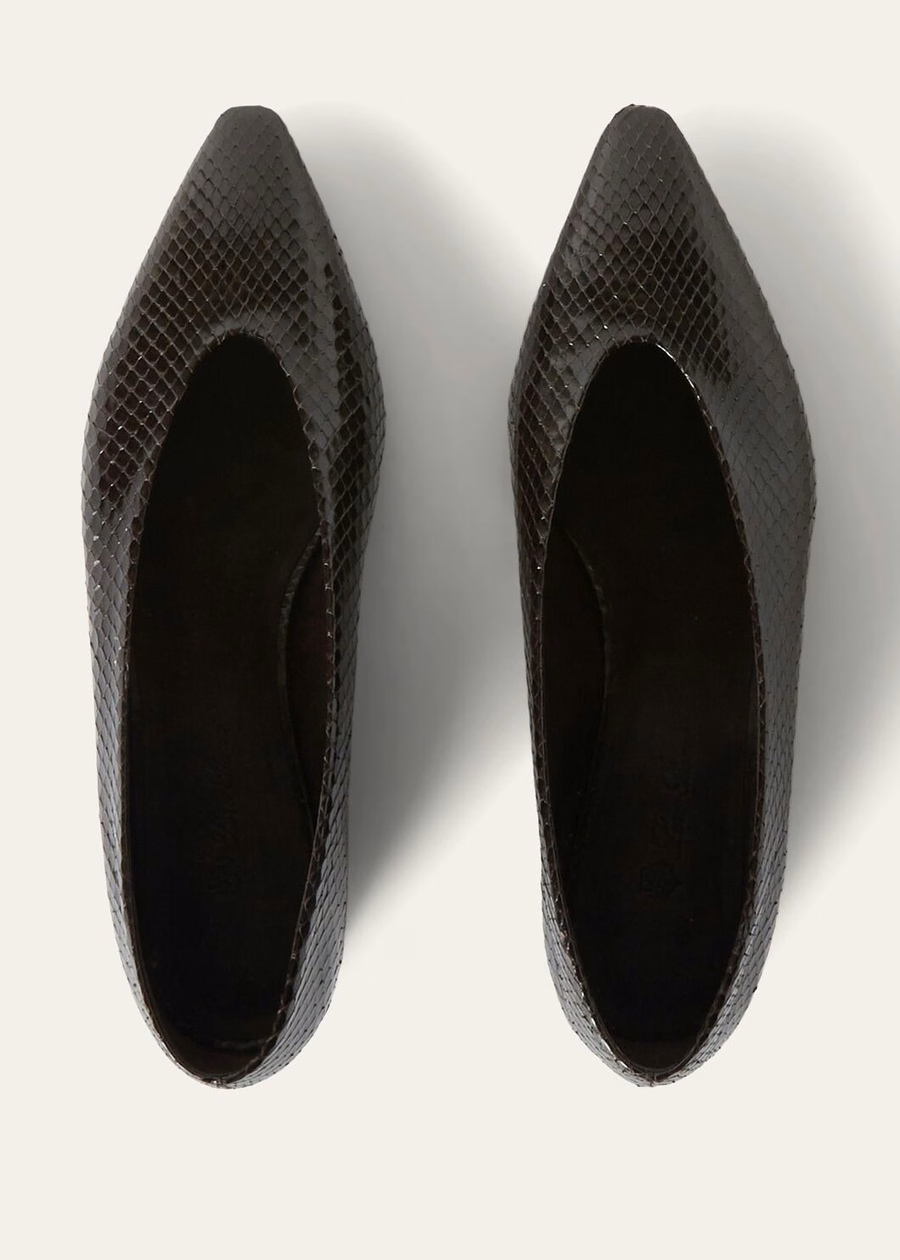 Rebecca ballerina's van pythonleer in chocoladekleur