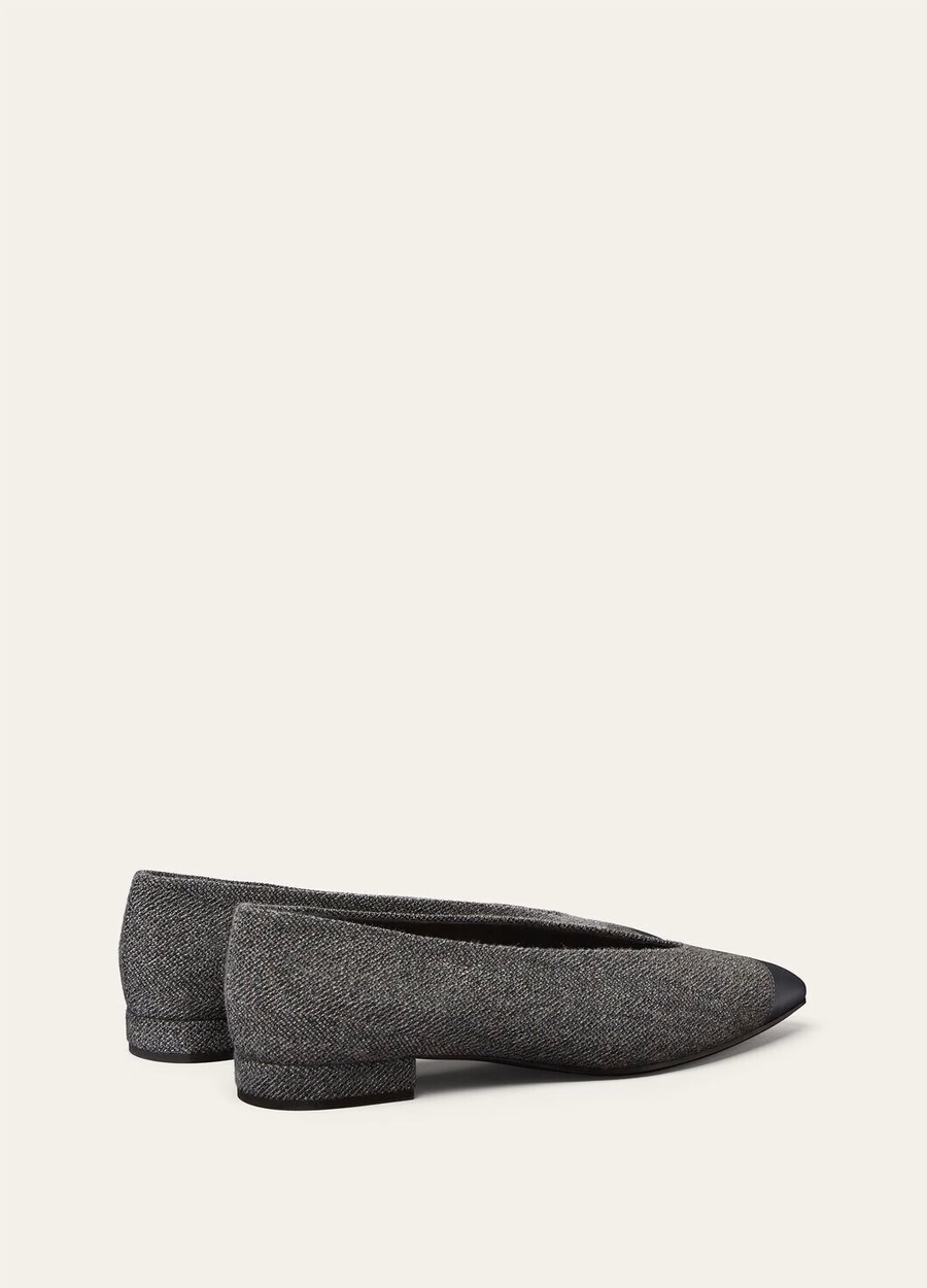 Rebecca ballerina met neuskapje, linnen, kasjmier en scheerwol, marineblauw