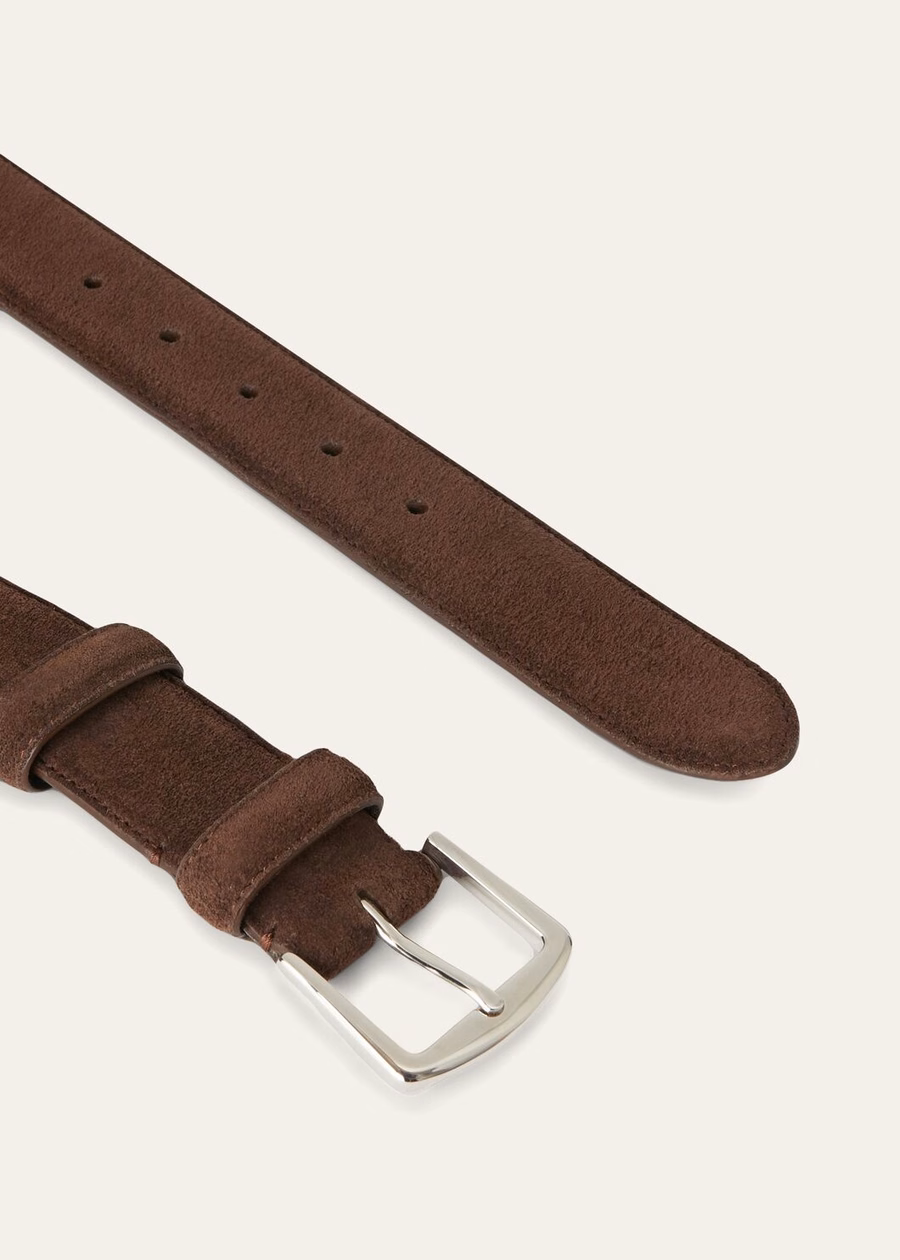 Alsavel riem van suède kalfsleer met splitpatroon, chocoladebruin