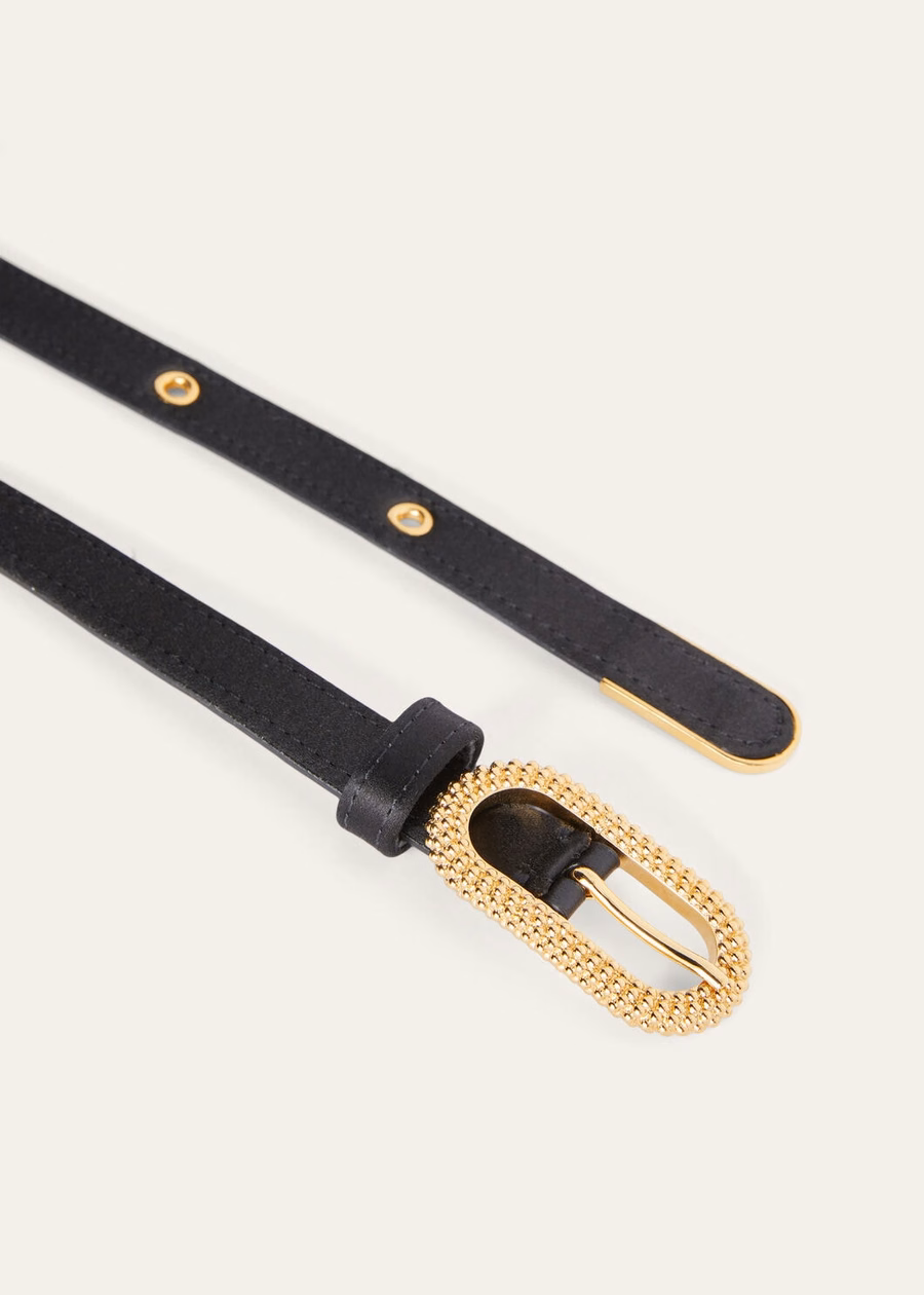Bubbles zijden viscose riem met gesp, zwart/zonnegoud