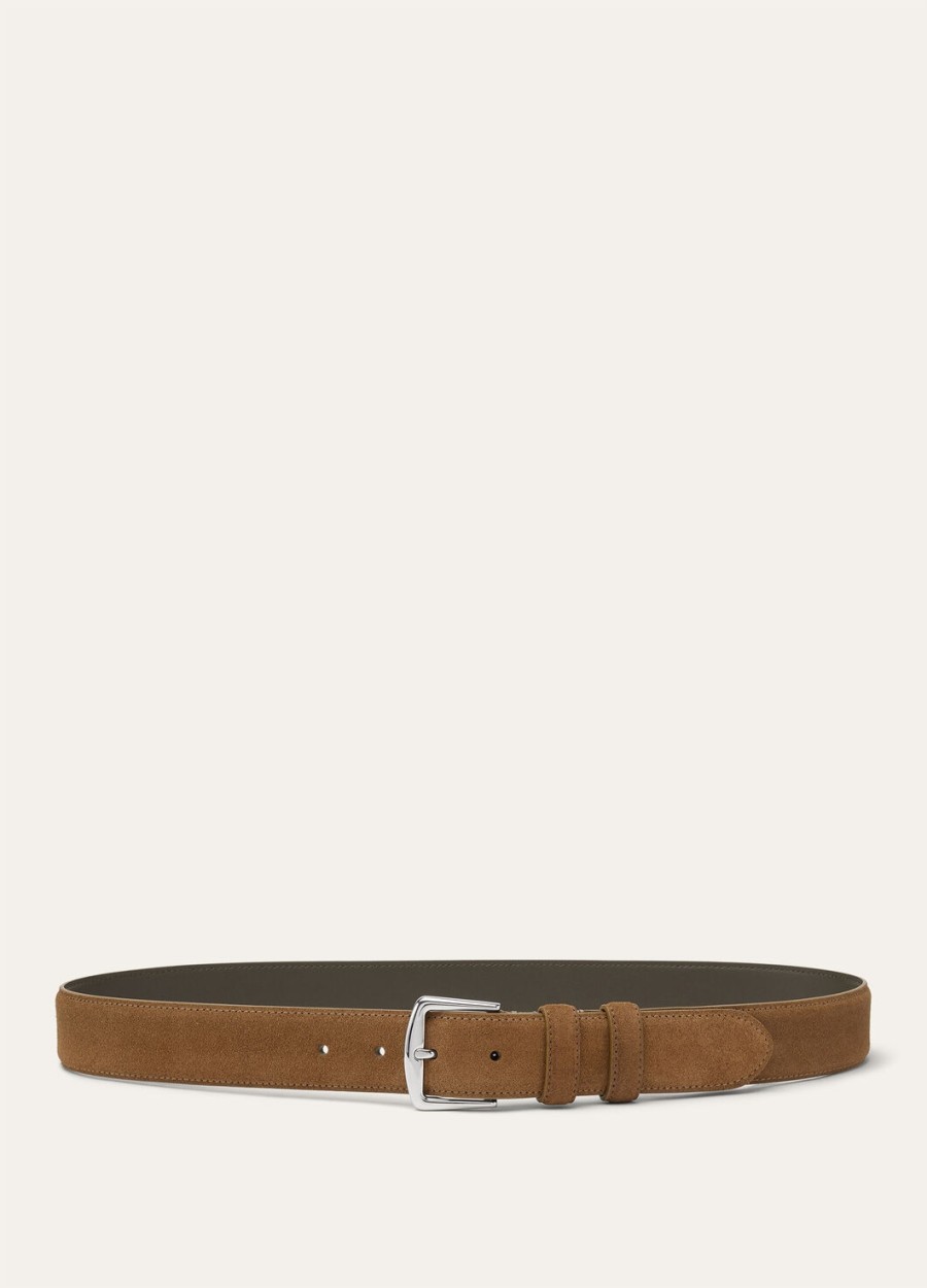 alsavel riem van gesplitst kalfsleer in tundra green suède