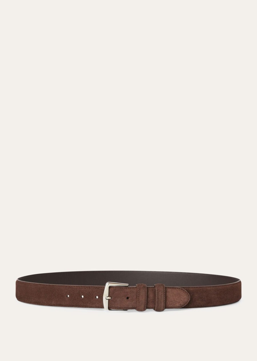 alsavel riem van suède kalfsleer met splitpatroon chocoladebruin