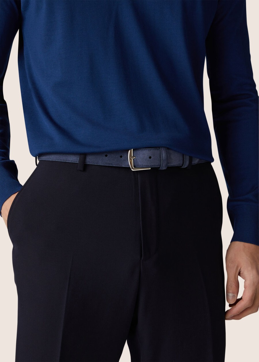 alsavel kalfsleren split raceriem van suède blauw