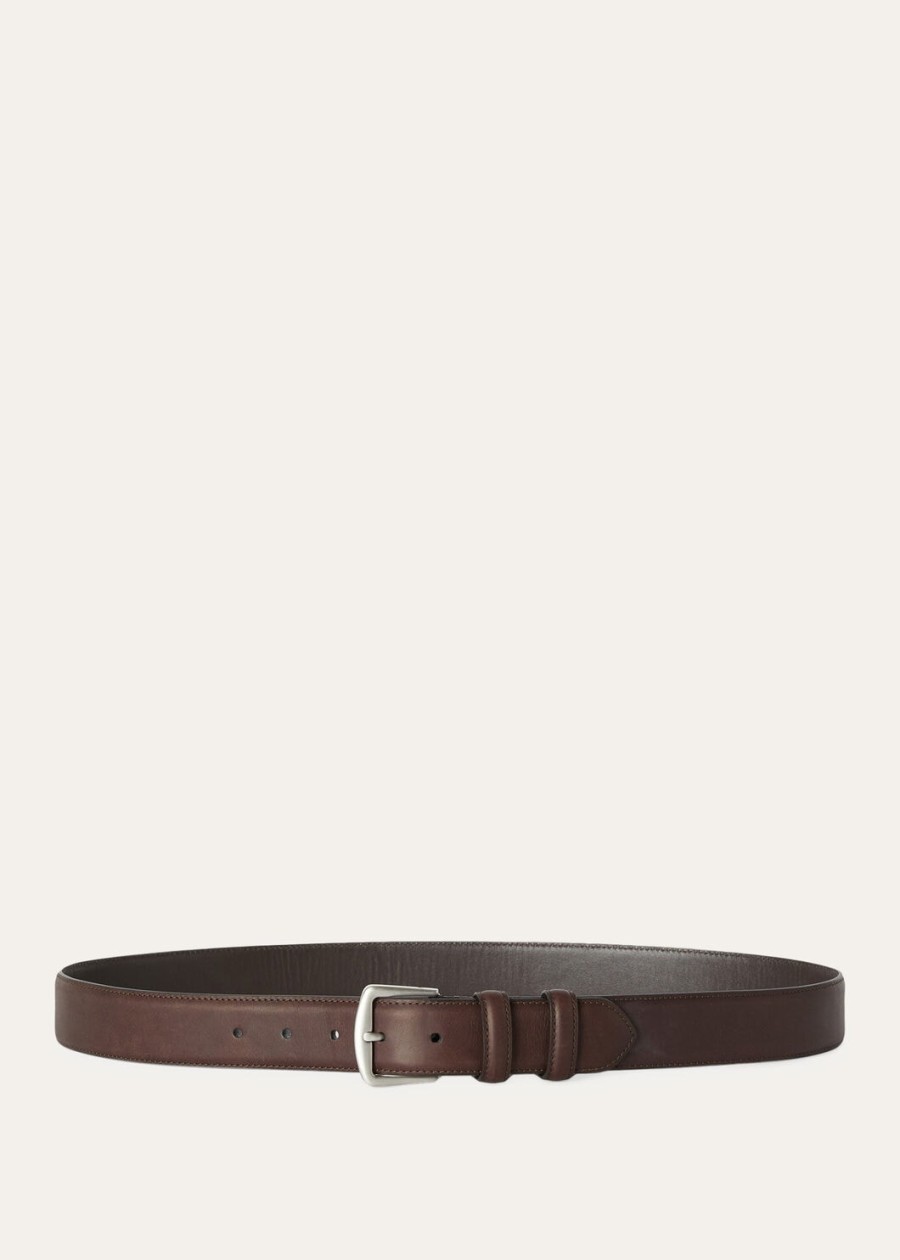 chocoladekleurige kalfslederen alsavel-riem