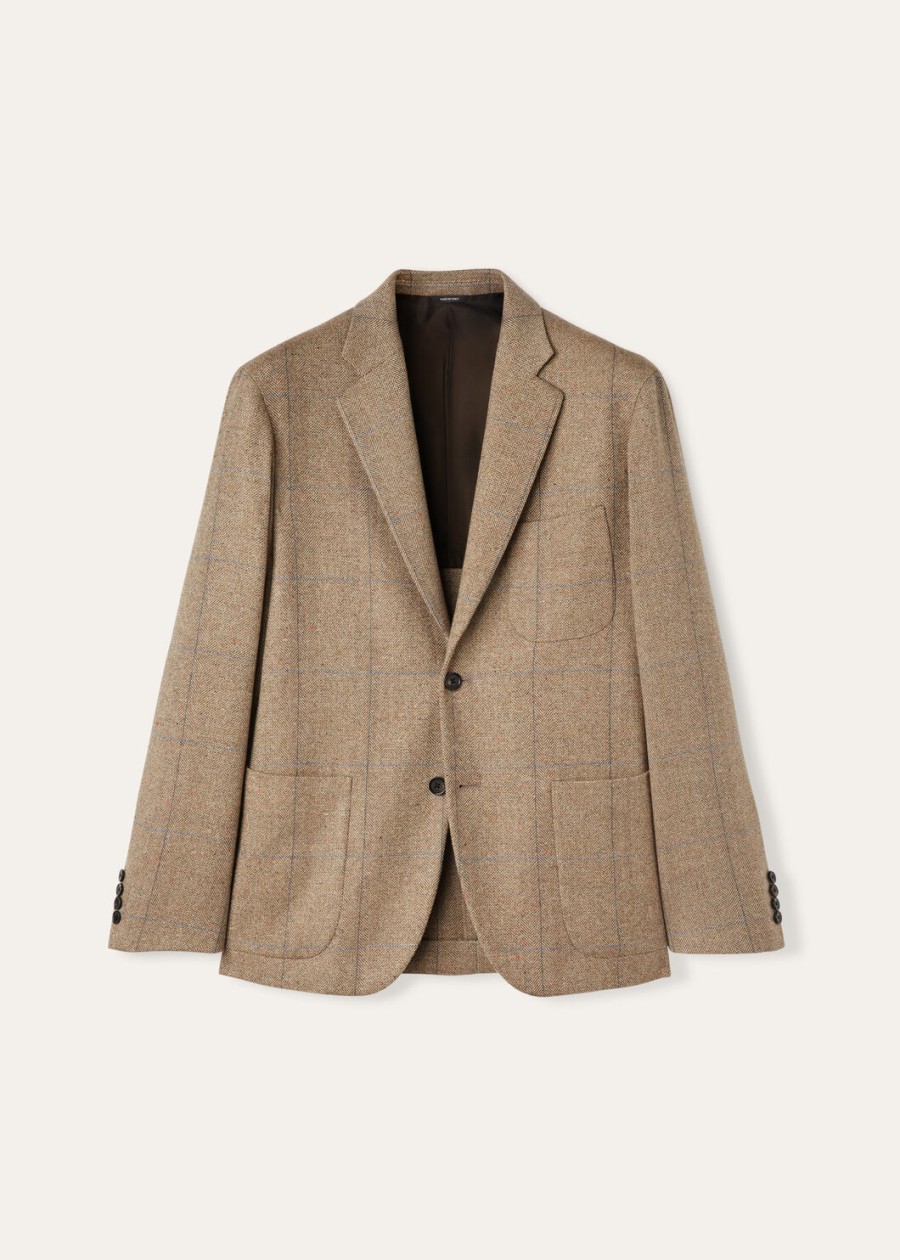 donato zijden kasjmier lichtgewicht tweed jas met cheviotprint