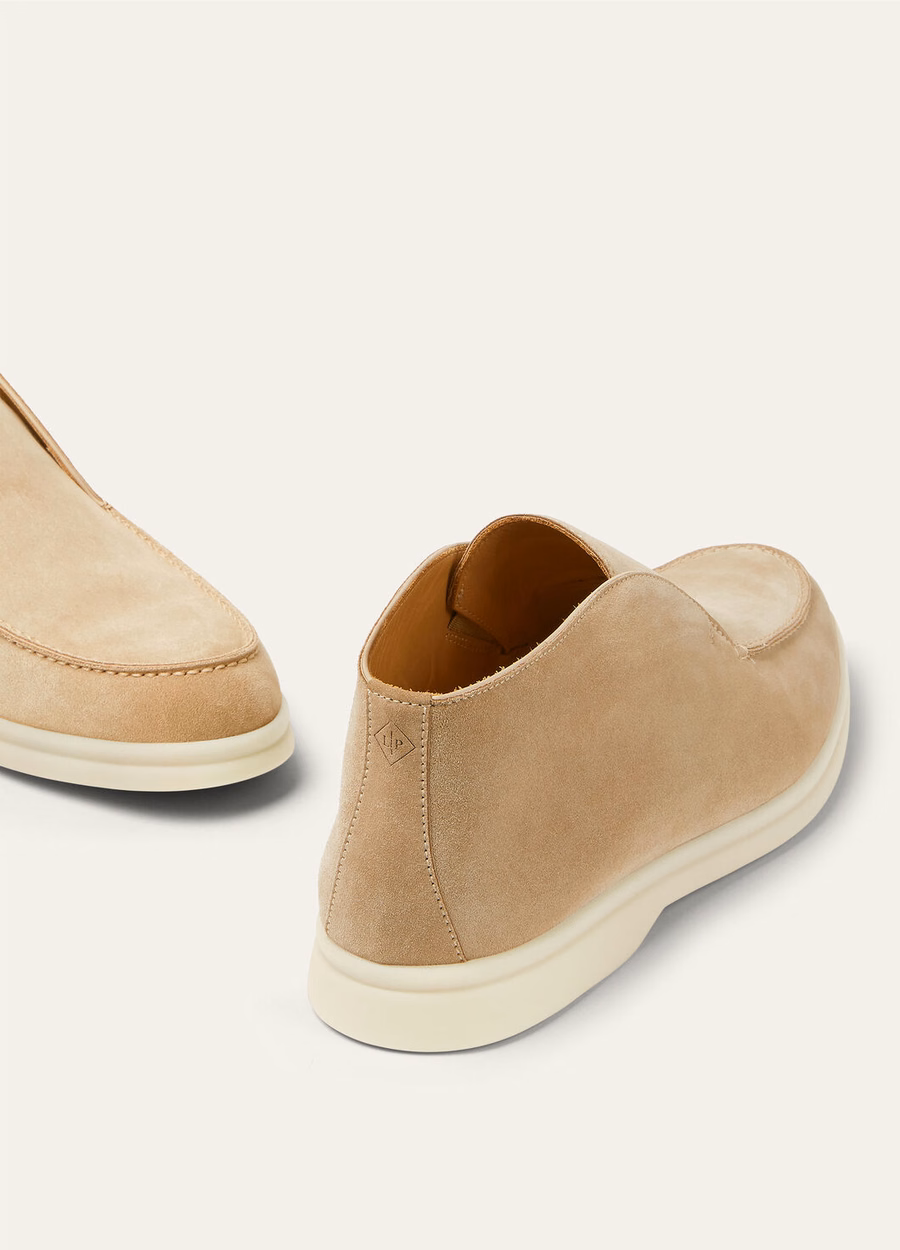 Open Walk enkellaarsjes van zandkleurig suède