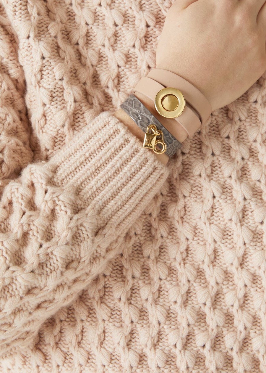 rozegouden armband van kalfsleer met zonneveren