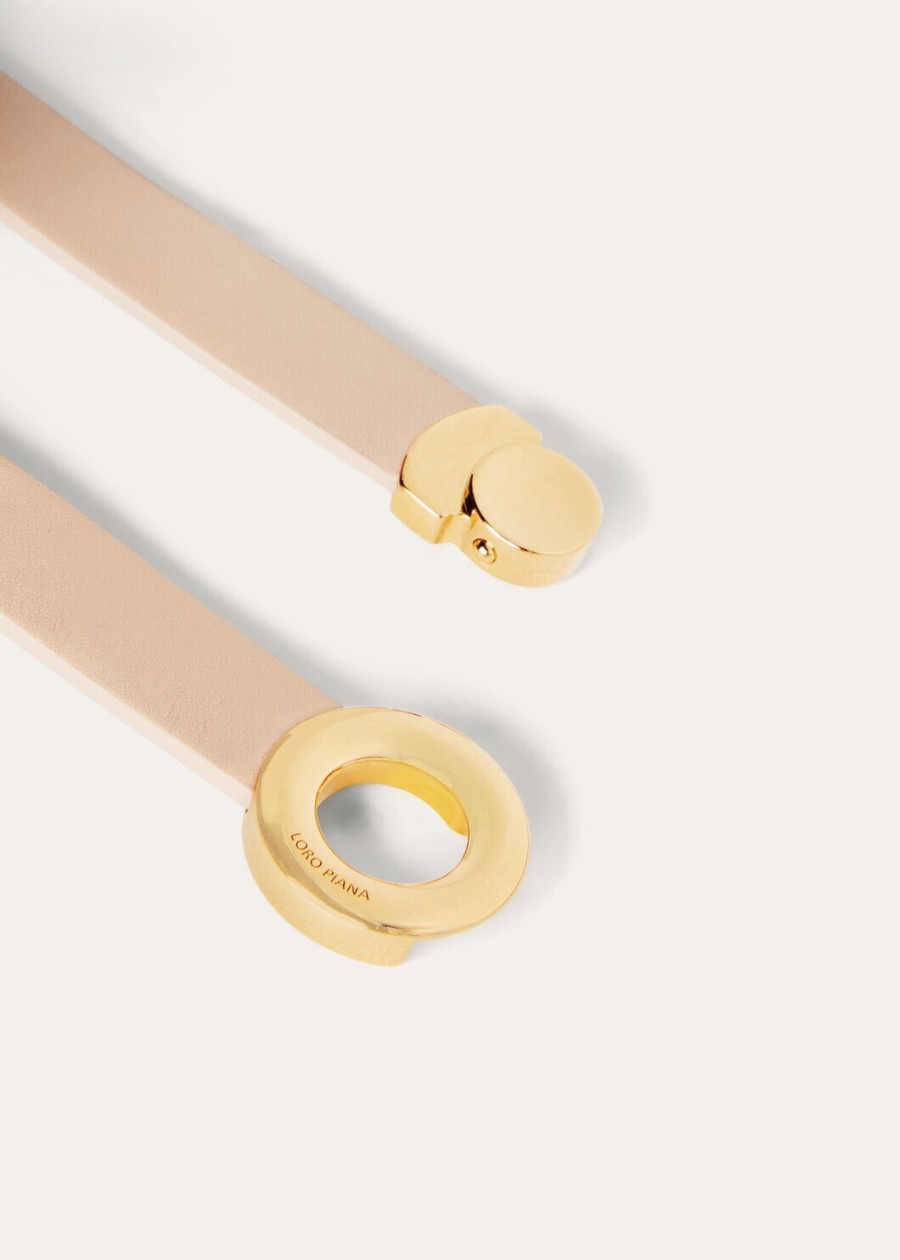 rozegouden armband van kalfsleer met zonneveren