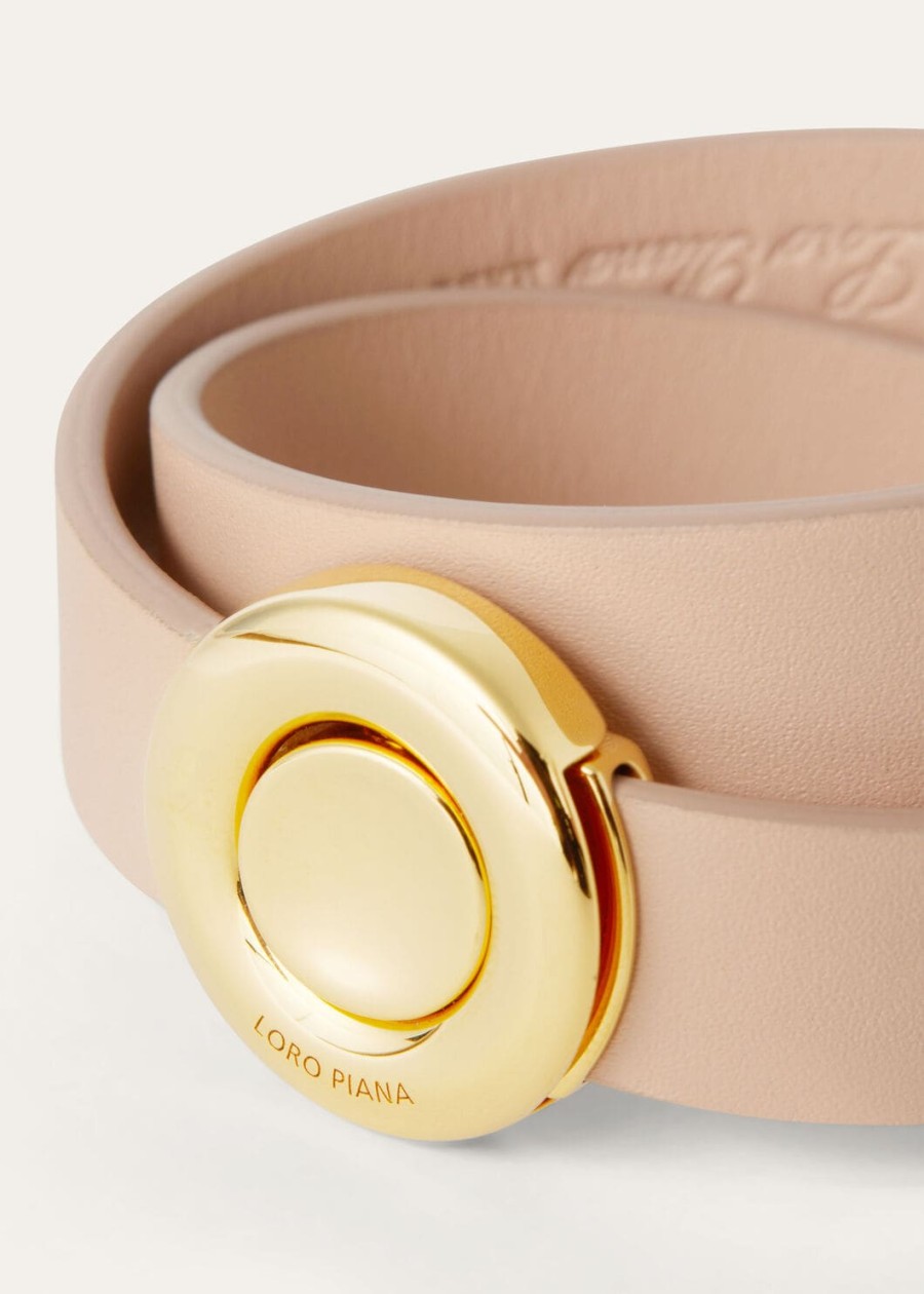 rozegouden armband van kalfsleer met zonneveren