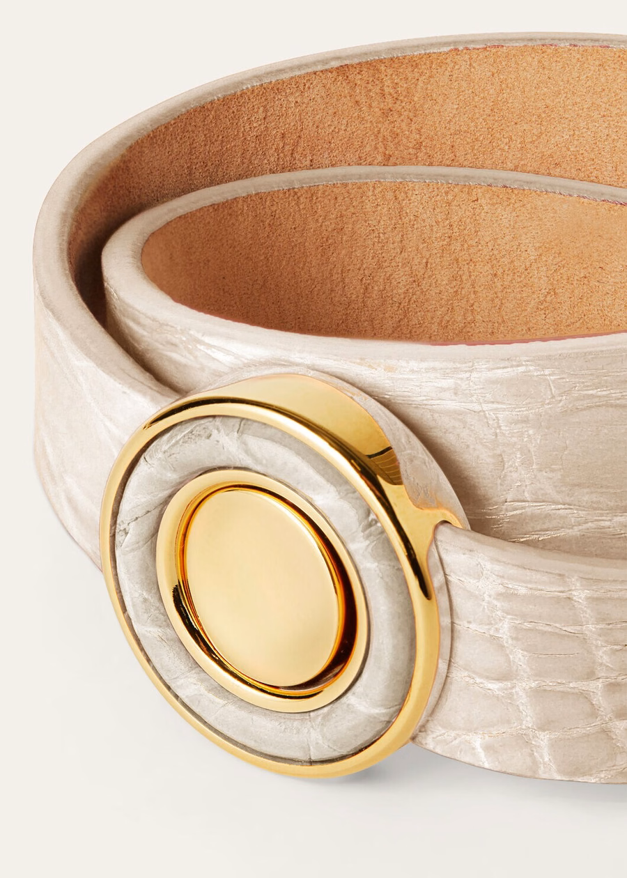 Armband van alligatorleer met lotuswortel/groene nijlmotief