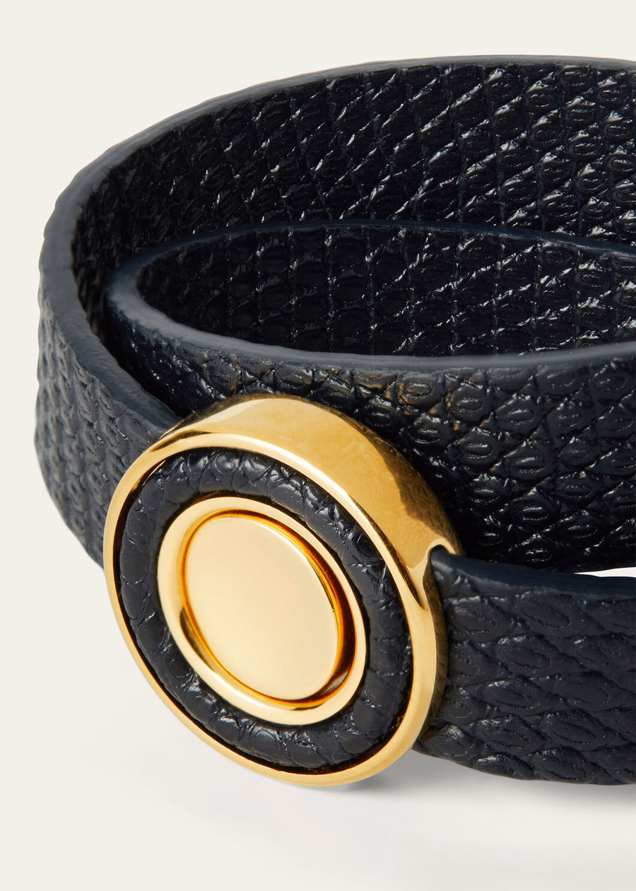 Marineblauwe armband met hangertjes van hagedissenleer / Gouden zon sieraden