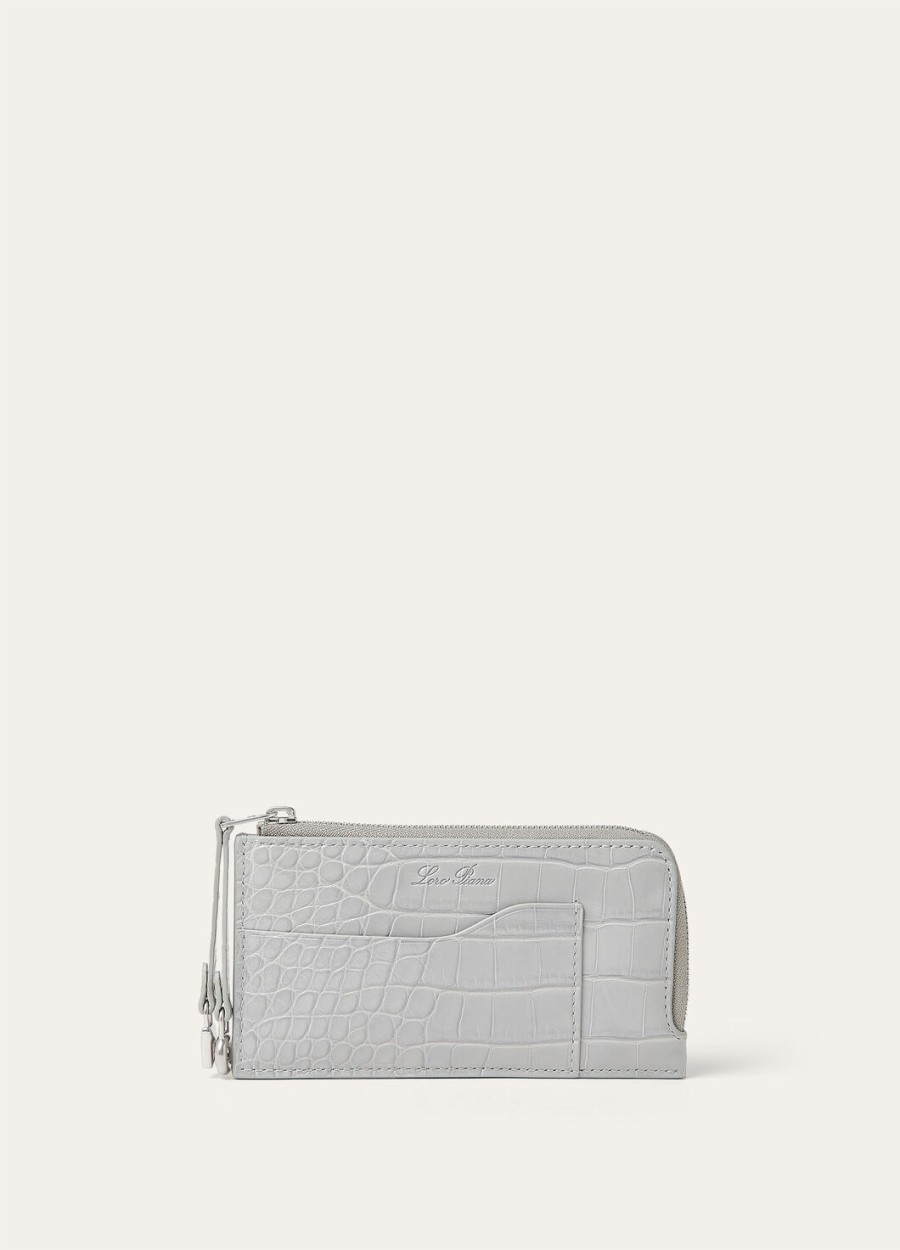 extra etui met ritssluiting van alligatorleer eucalyptusantiek zilver