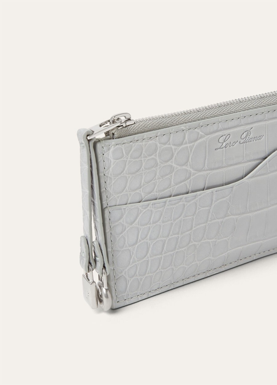 extra etui met ritssluiting van alligatorleer eucalyptusantiek zilver