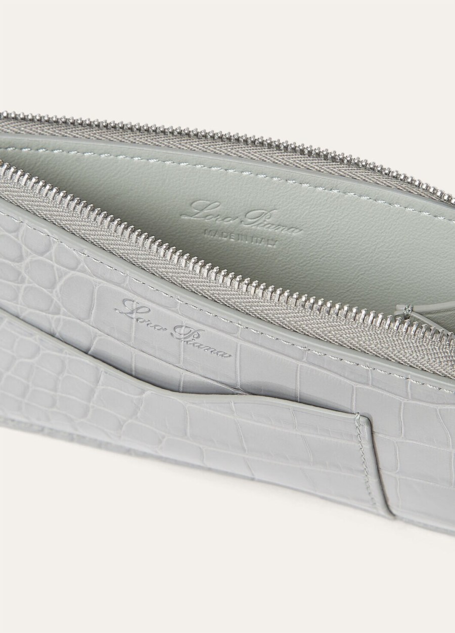 extra etui met ritssluiting van alligatorleer eucalyptusantiek zilver