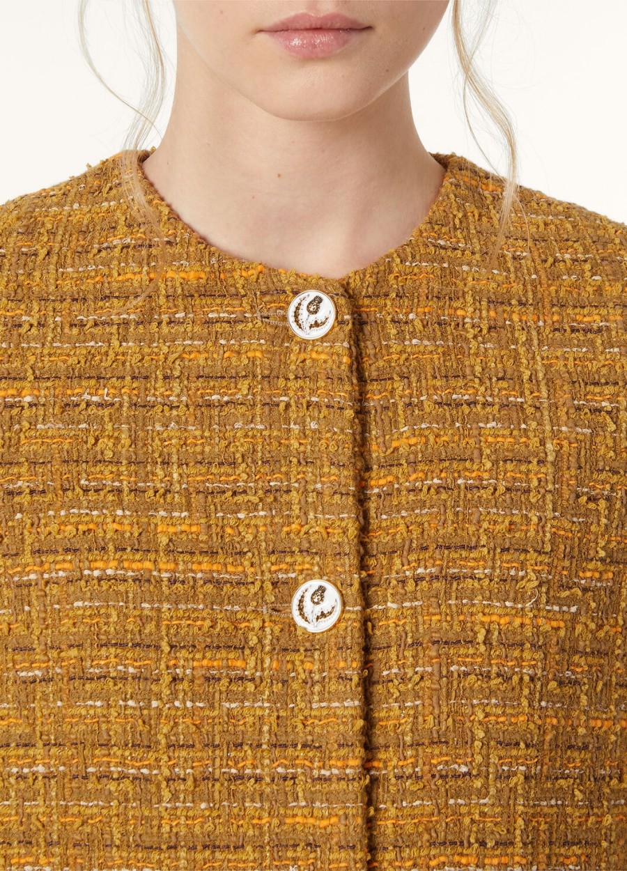 oxton katoenen mohair wollen jas groen-oranje klaproos tweed