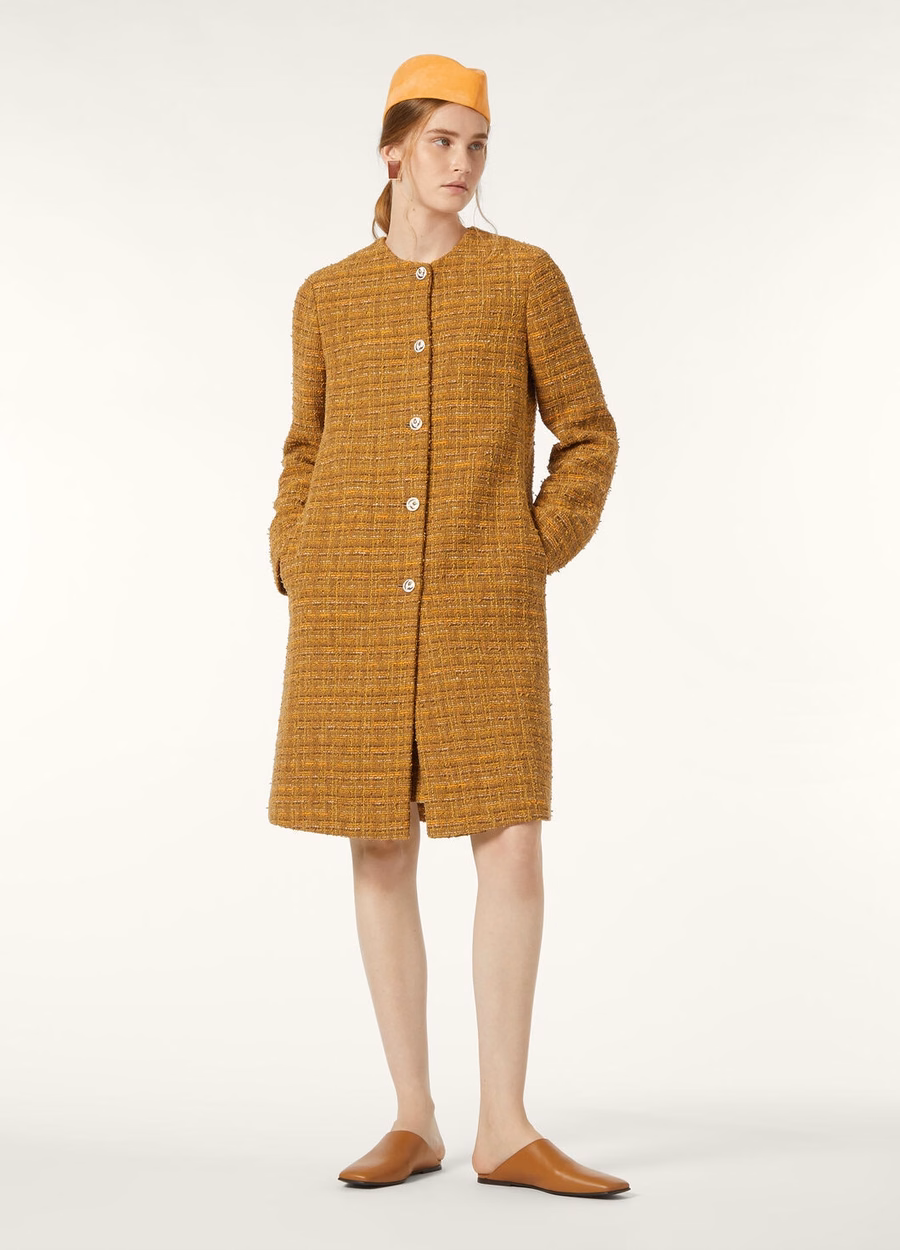 Oxton katoenen mohair wollen jas groen-oranje klaproos tweed