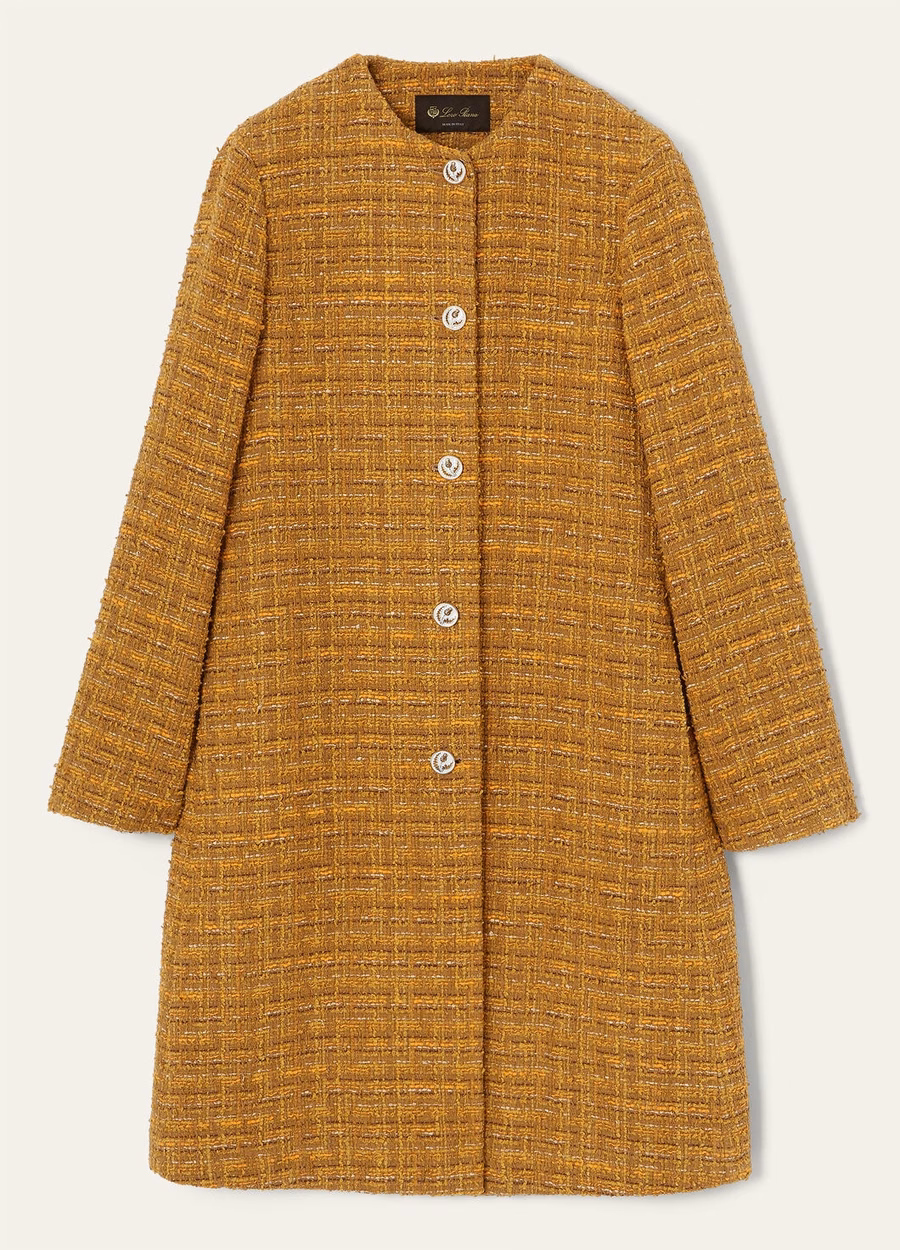 Oxton katoenen mohair wollen jas groen-oranje klaproos tweed