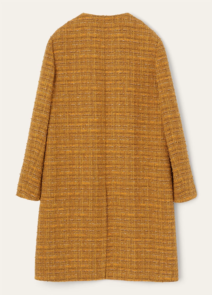 Oxton katoenen mohair wollen jas groen-oranje klaproos tweed