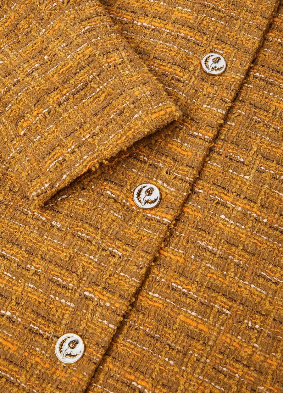 Oxton katoenen mohair wollen jas groen-oranje klaproos tweed