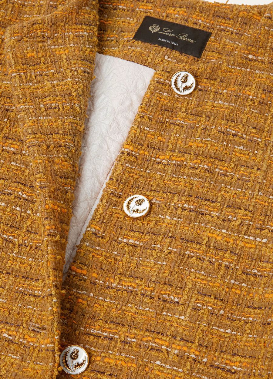 Oxton katoenen mohair wollen jas groen-oranje klaproos tweed