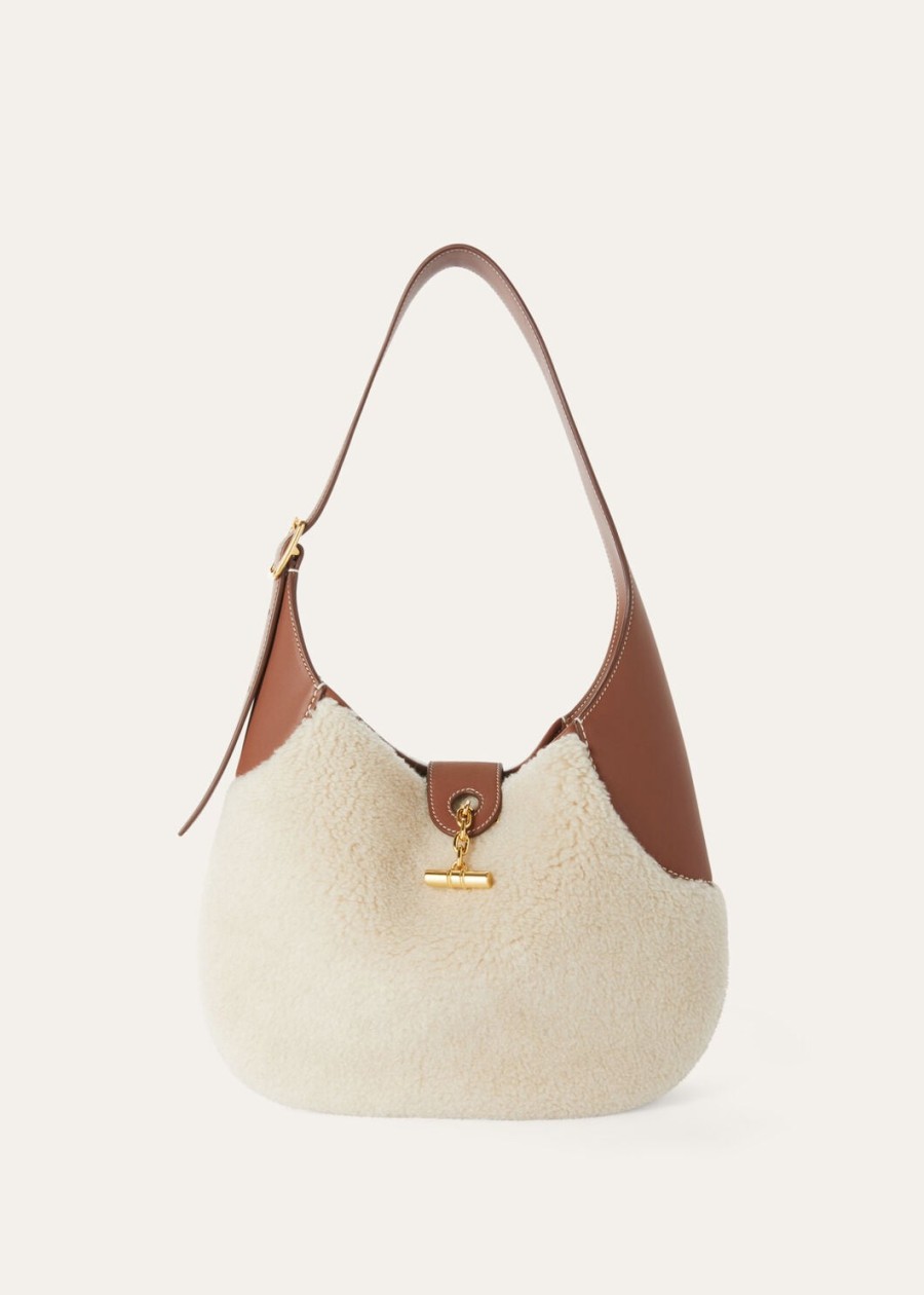 middelgrote tas van zijde en kasjmier in de kleuren old papercaramel sugarsun gold