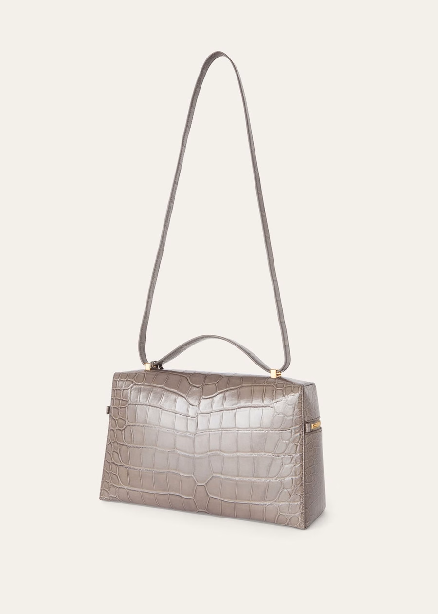 L27 Extra tas van alligatorleer in de kleuren Puddle Grey/Sun Gold