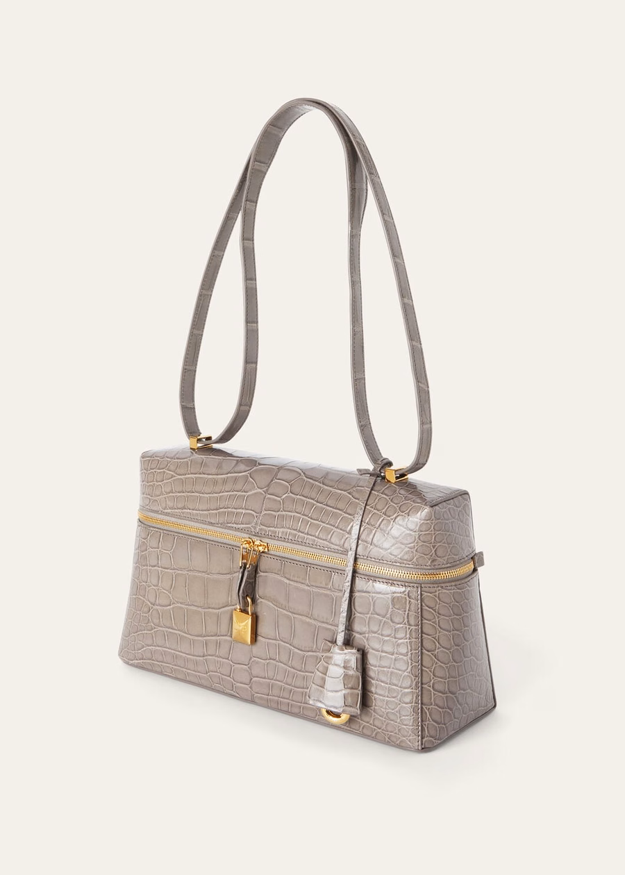 L27 Extra tas van alligatorleer in de kleuren Puddle Grey/Sun Gold