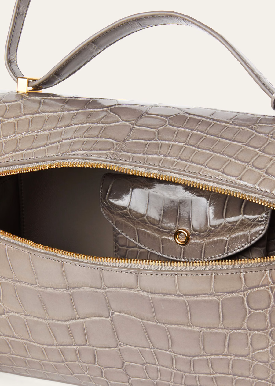 L27 Extra tas van alligatorleer in de kleuren Puddle Grey/Sun Gold