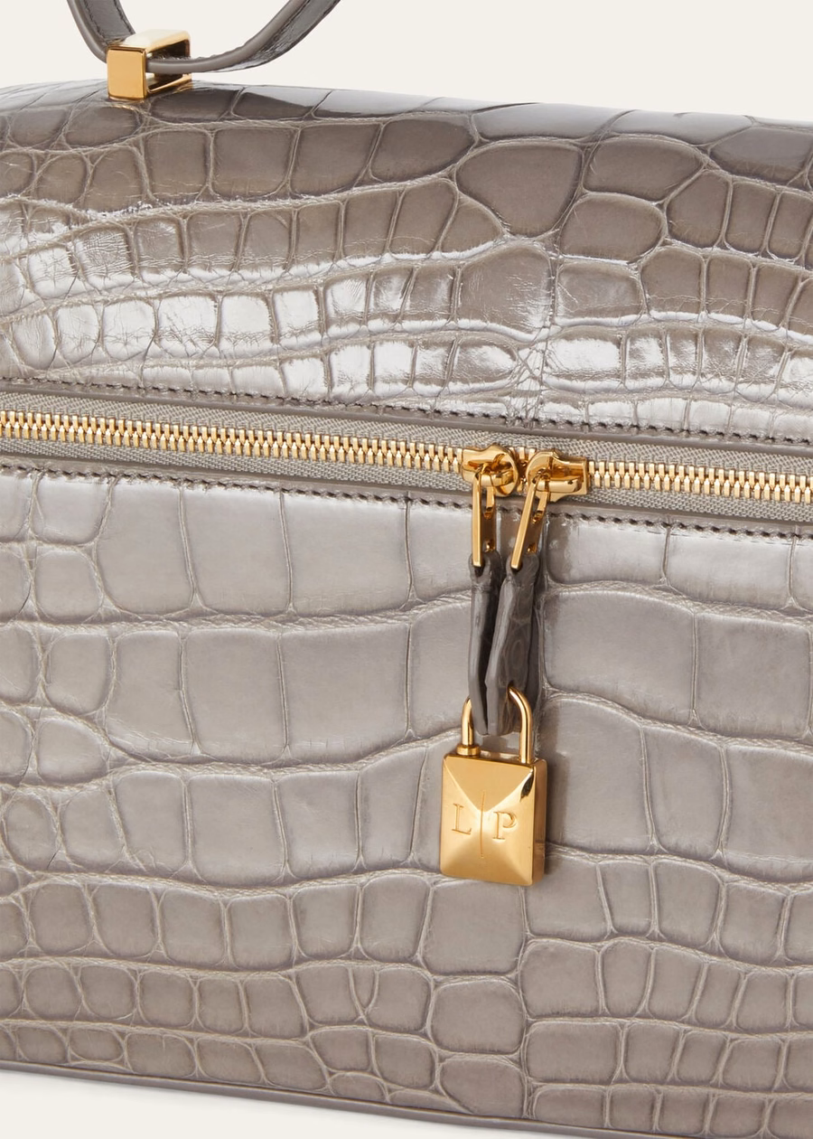 L27 Extra tas van alligatorleer in de kleuren Puddle Grey/Sun Gold