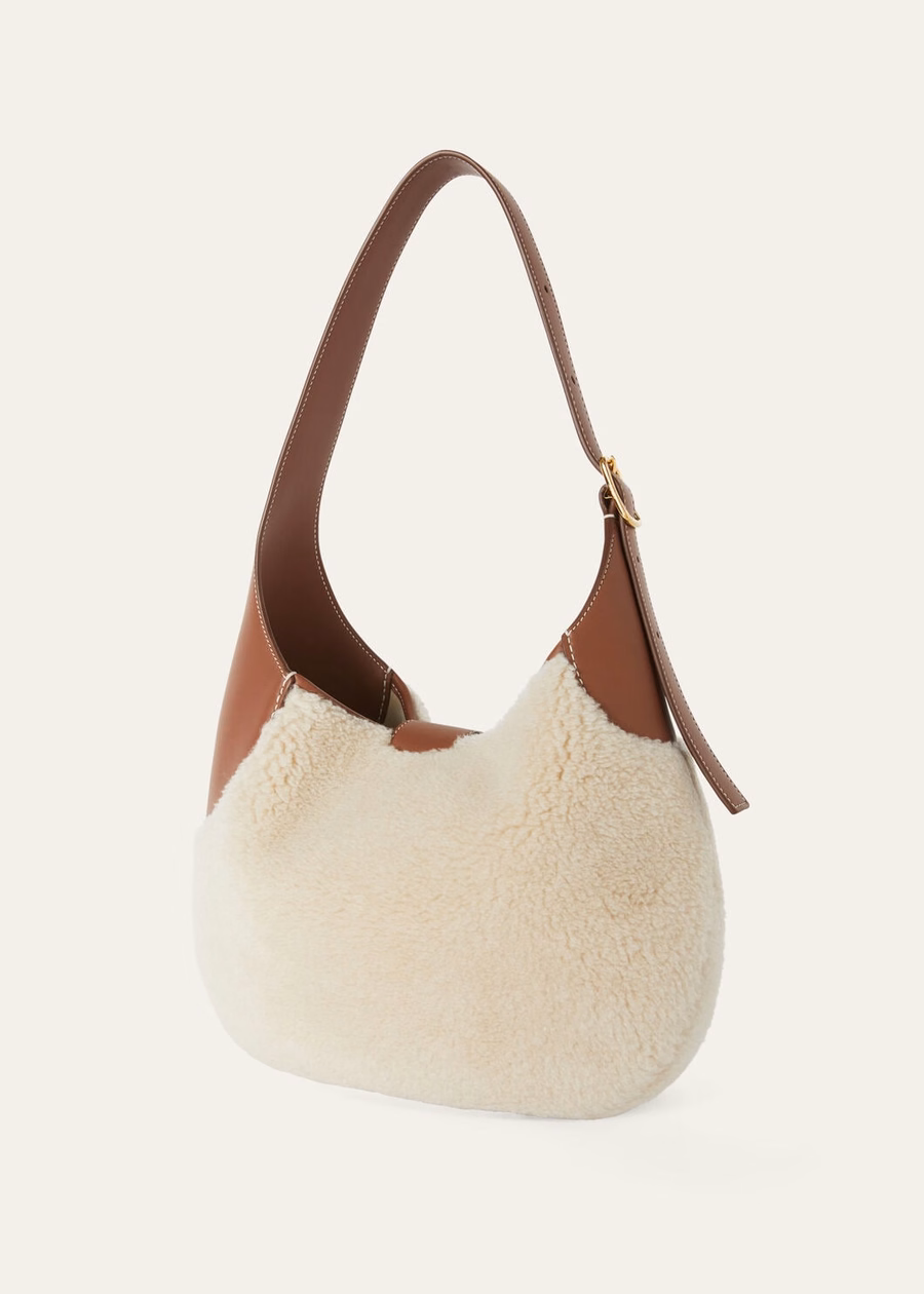 Middelgrote tas van zijde en kasjmier in de kleuren Old Paper/Caramel Sugar/Sun Gold