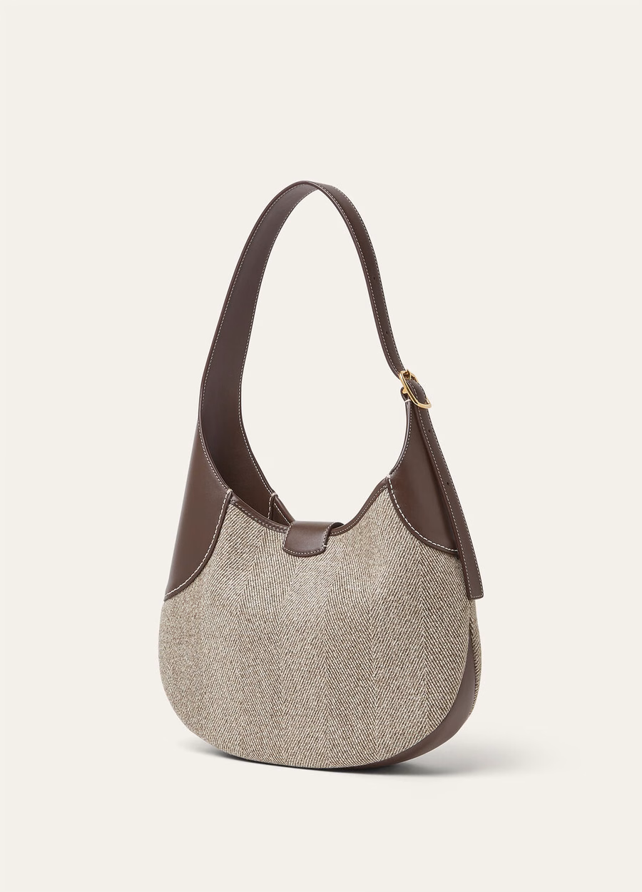 Middelgrote tas van zuivere scheerwol, naturel bruin/donkere chocolade/zoethout/zonnegoud