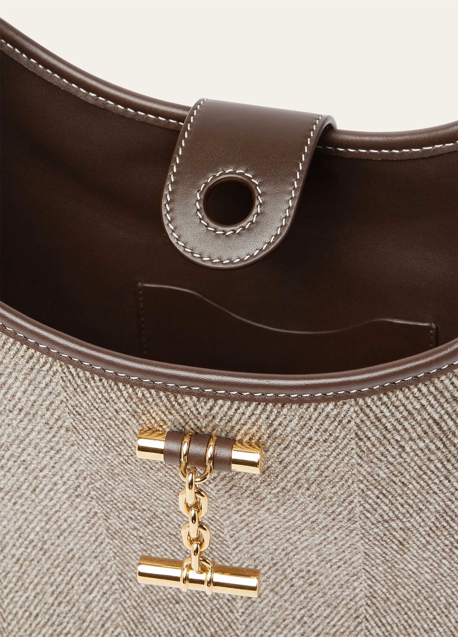 Middelgrote tas van zuivere scheerwol, naturel bruin/donkere chocolade/zoethout/zonnegoud