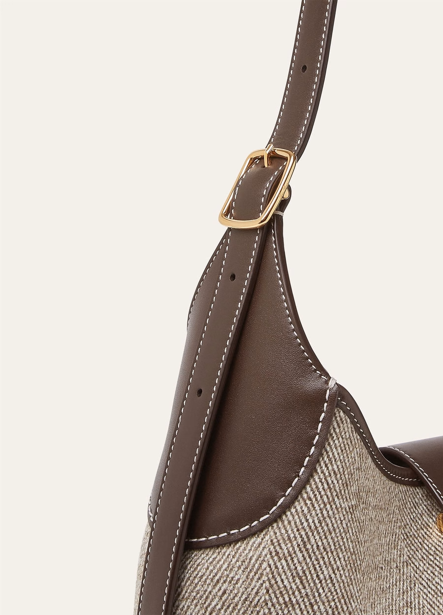Middelgrote tas van zuivere scheerwol, naturel bruin/donkere chocolade/zoethout/zonnegoud