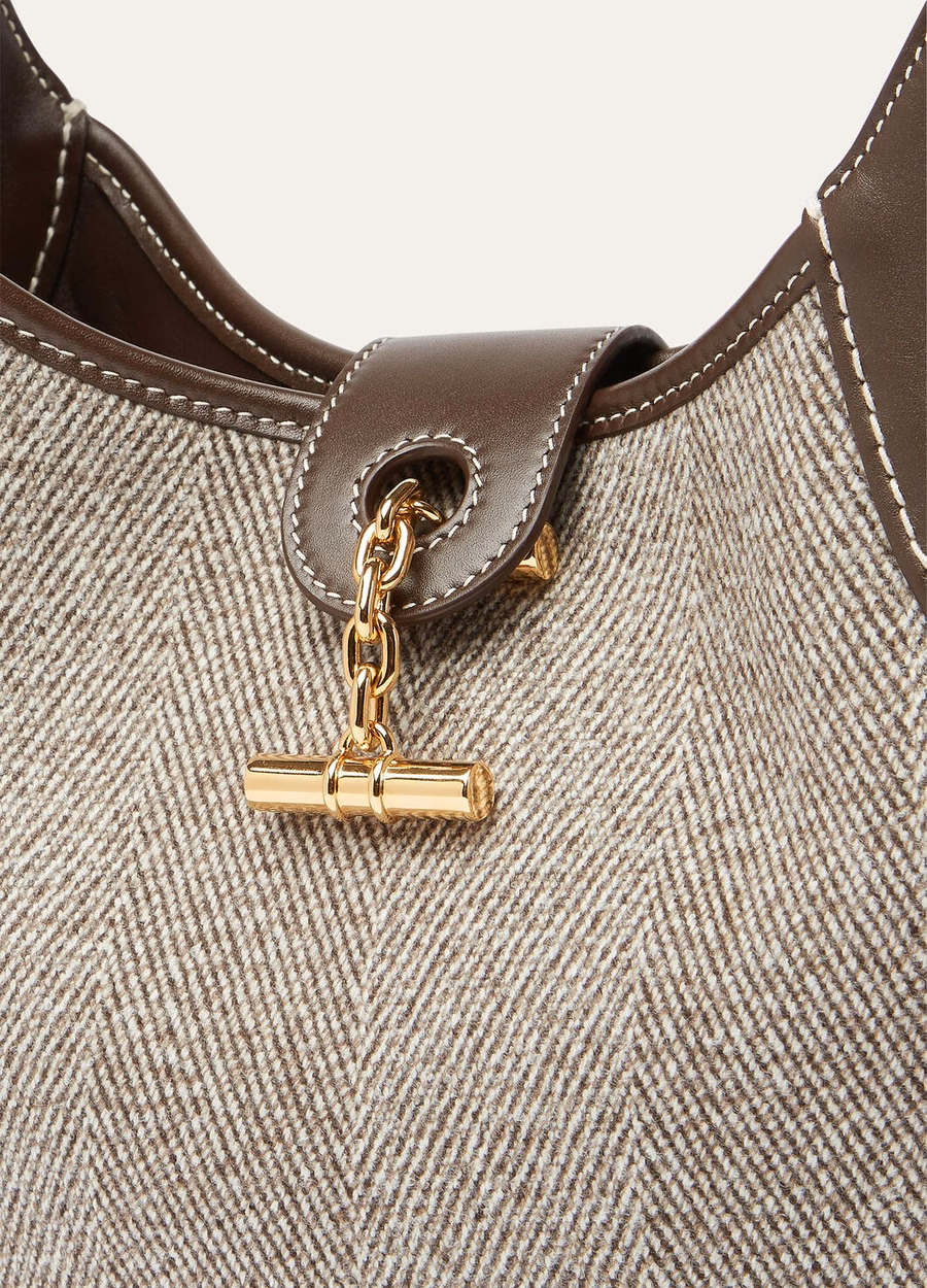 Middelgrote tas van zuivere scheerwol, naturel bruin/donkere chocolade/zoethout/zonnegoud