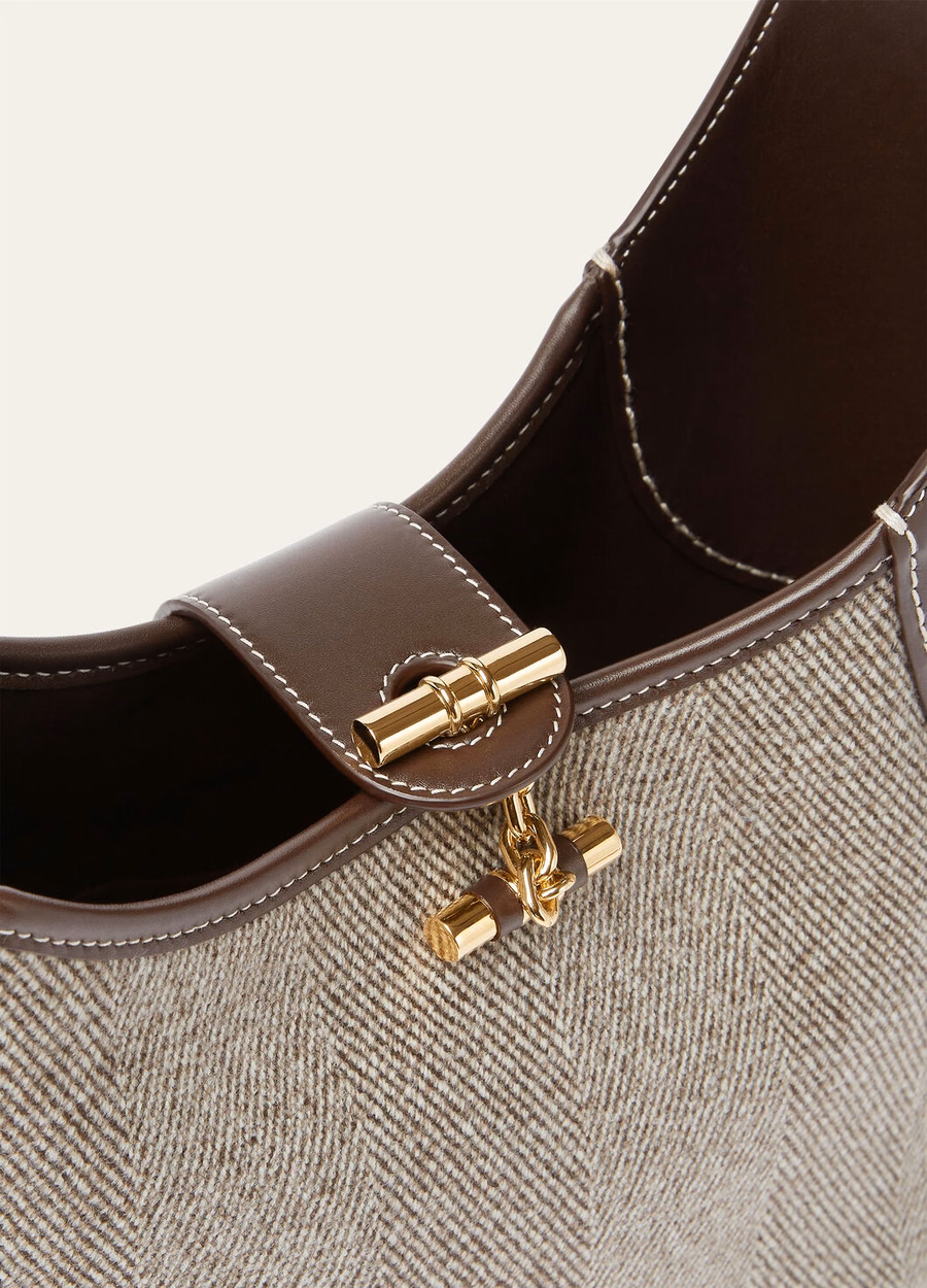 Middelgrote tas van zuivere scheerwol, naturel bruin/donkere chocolade/zoethout/zonnegoud
