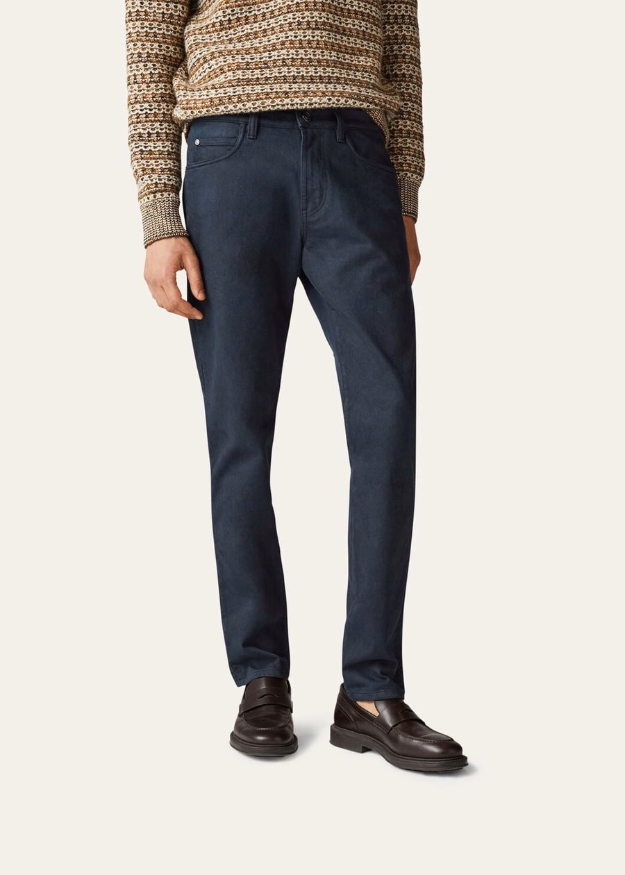 Marineblauwe katoenen broek met vijf zakken