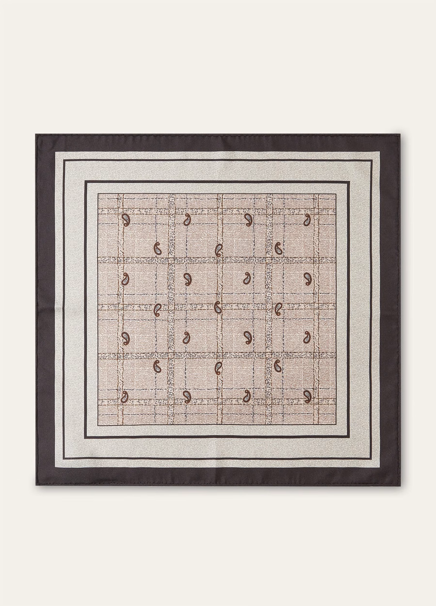 Boteh Pochet Zijde Licht Taupe/Licht Saliegroen/Zwart