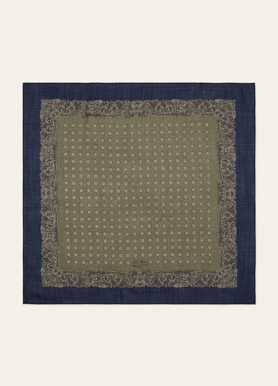 Loro Piana wollen sjaal in sapgroen/marineblauw/diep bosgroen