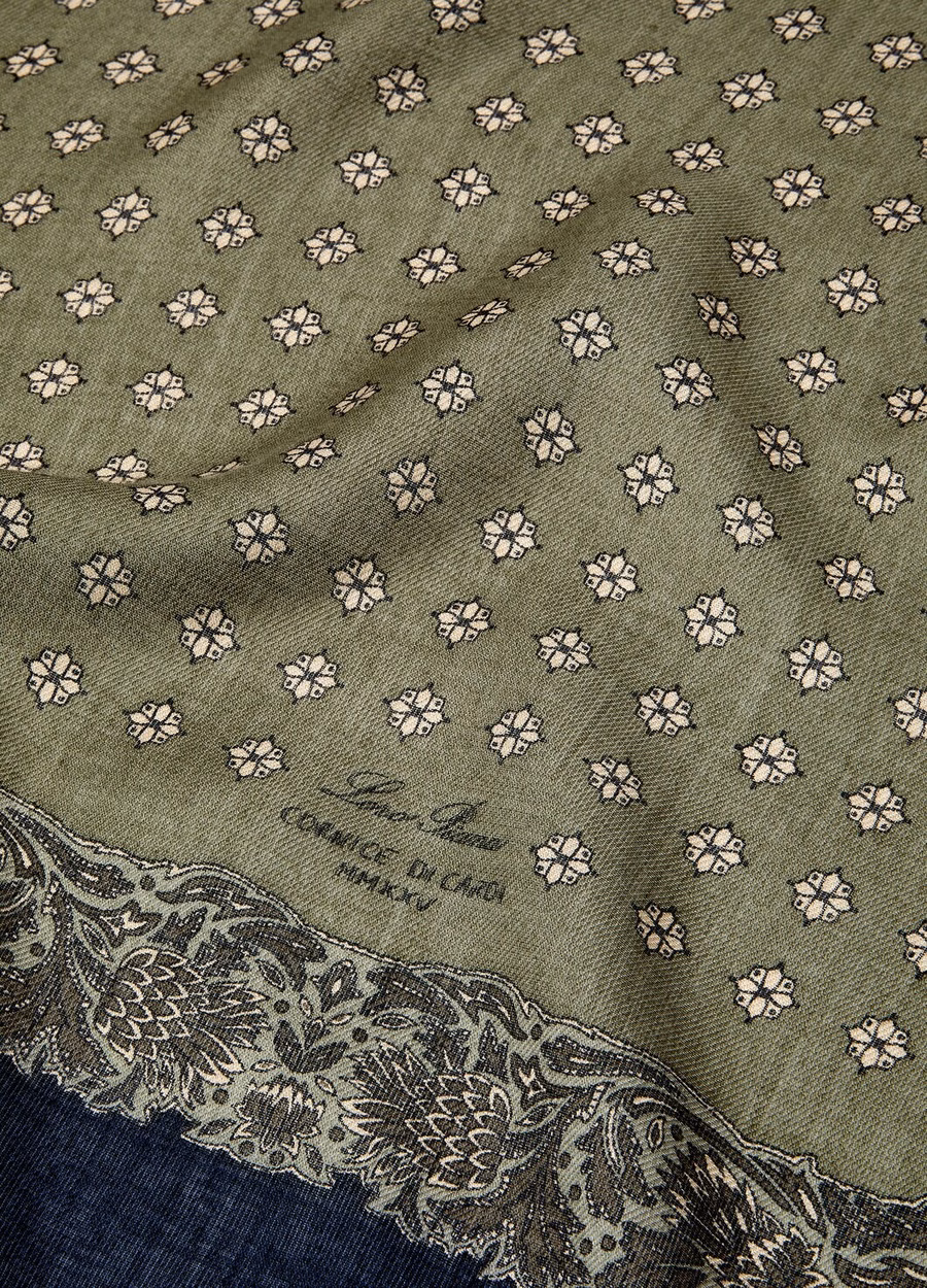 Loro Piana wollen sjaal in sapgroen/marineblauw/diep bosgroen