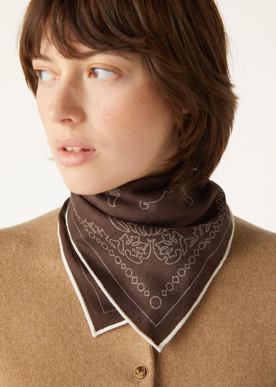 Cardo wollen sjaal chocoladebruin/wit
