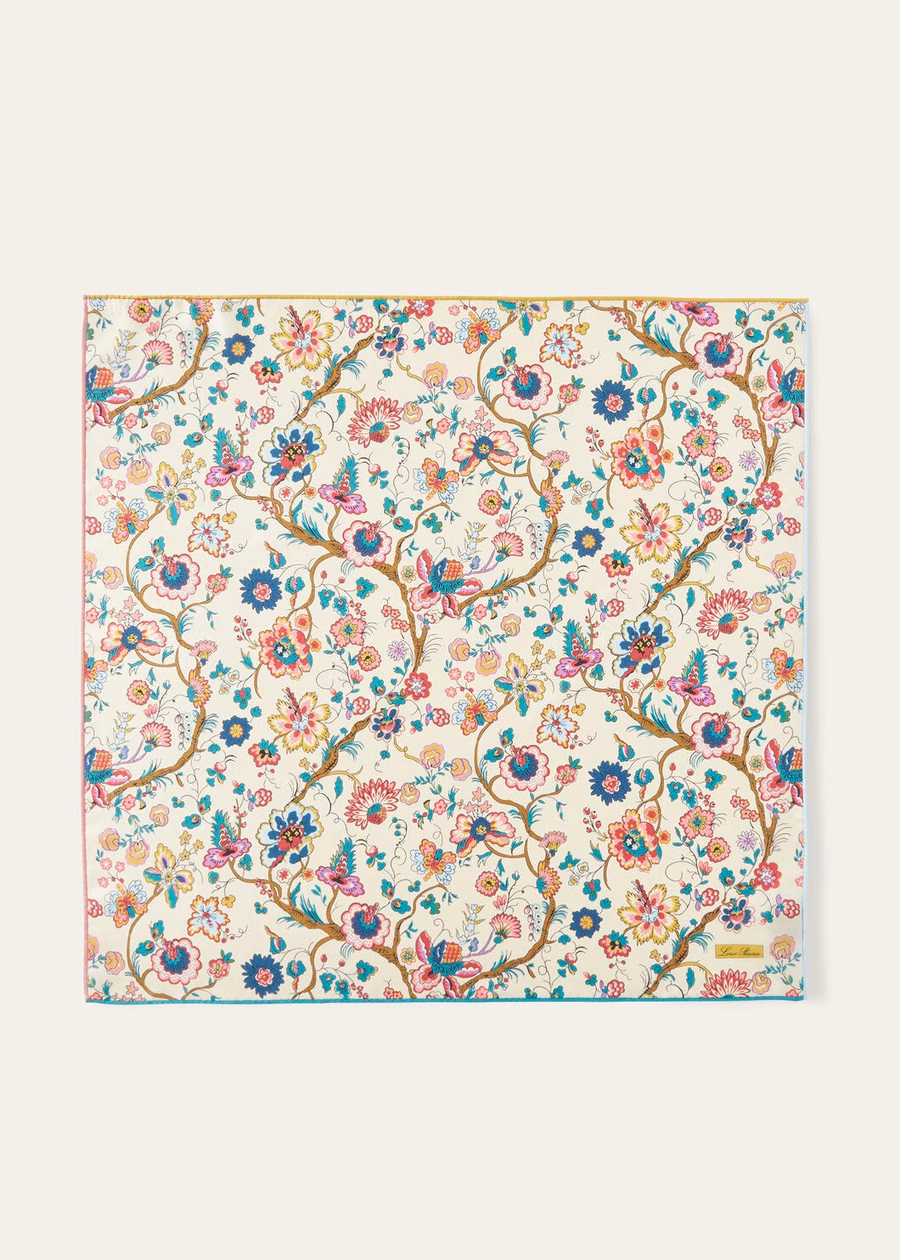 Victoriaanse bloemenprint sjaal in sandelhout/impressionistisch roze/honingcrème