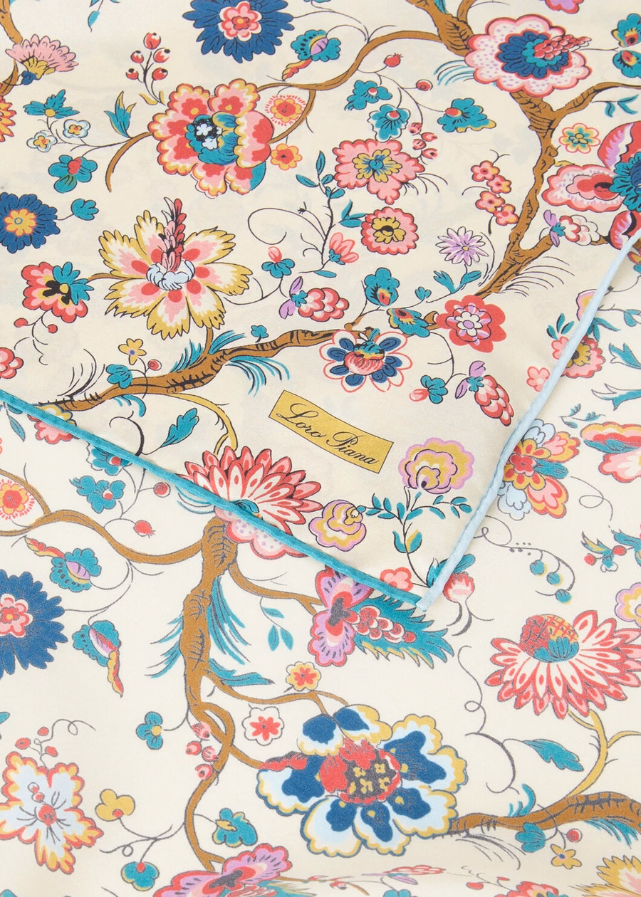 Victoriaanse bloemenprint sjaal in sandelhout/impressionistisch roze/honingcrème