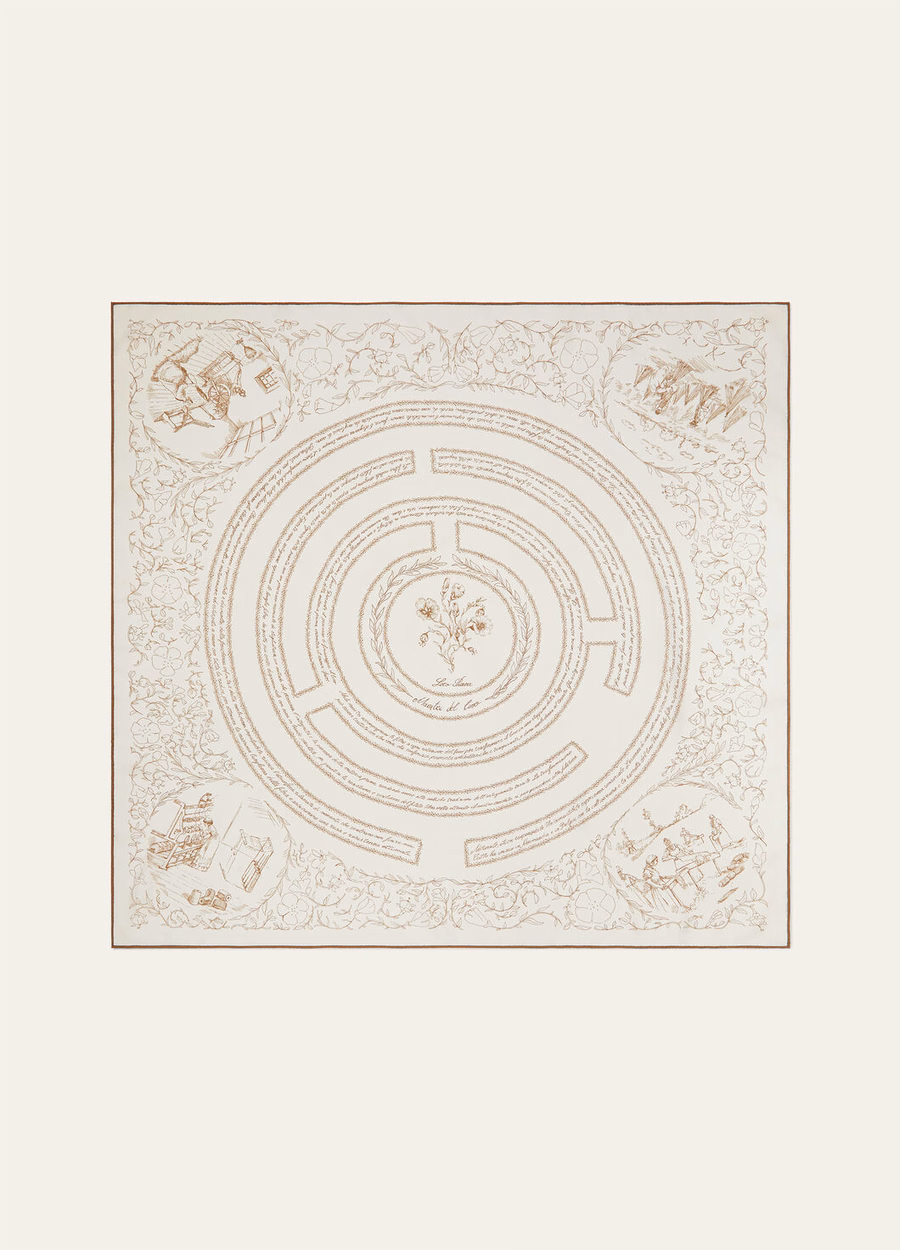 Maestri Del Lino Foulard Zijde Wit/Karamelbruin
