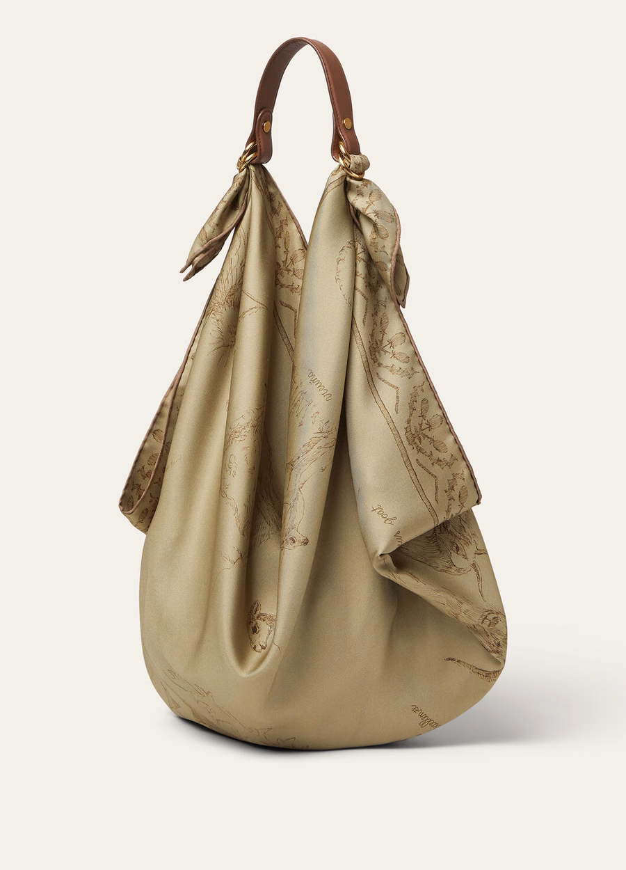 Loro Piana handvat foulard kalfsleer karamel suiker/zon goud
